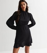 New Look Black Crinkle Jersey High Neck Mini Dress